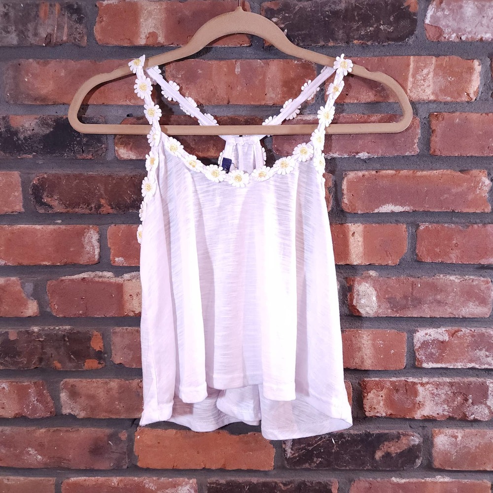 Ocean Drive Moonlit Embroidered Daisy Cropped Tank Hippie Festival Women's S